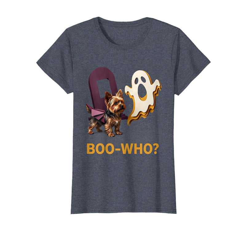Mademark Boo-Who? Funny Yorkie Skeleton Halloween Dog Lover T-Shirt - Heather Blue
