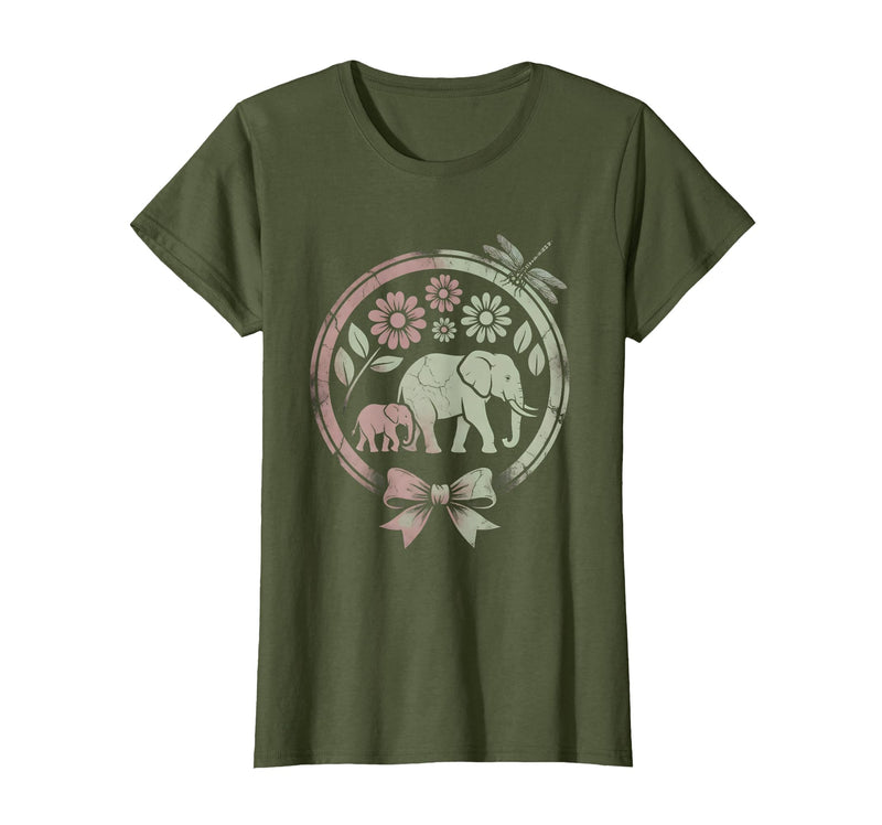 Mademark Elephant and Calf Walking Trunk to Tail Mama T-Shirt - Women - Olive Green