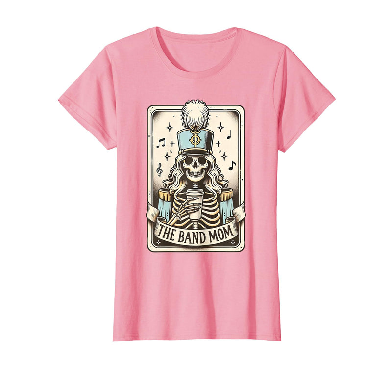Marching Band Mom Tarot Card Skeleton Halloween Marching Band Mom Tarot Card Skeleton Mom Musical Instrument T-Shirt - Pink