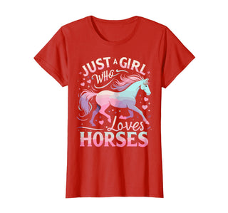 Funny Horse Lovers Just a Girl Who Loves Horses T-Shirt - Red