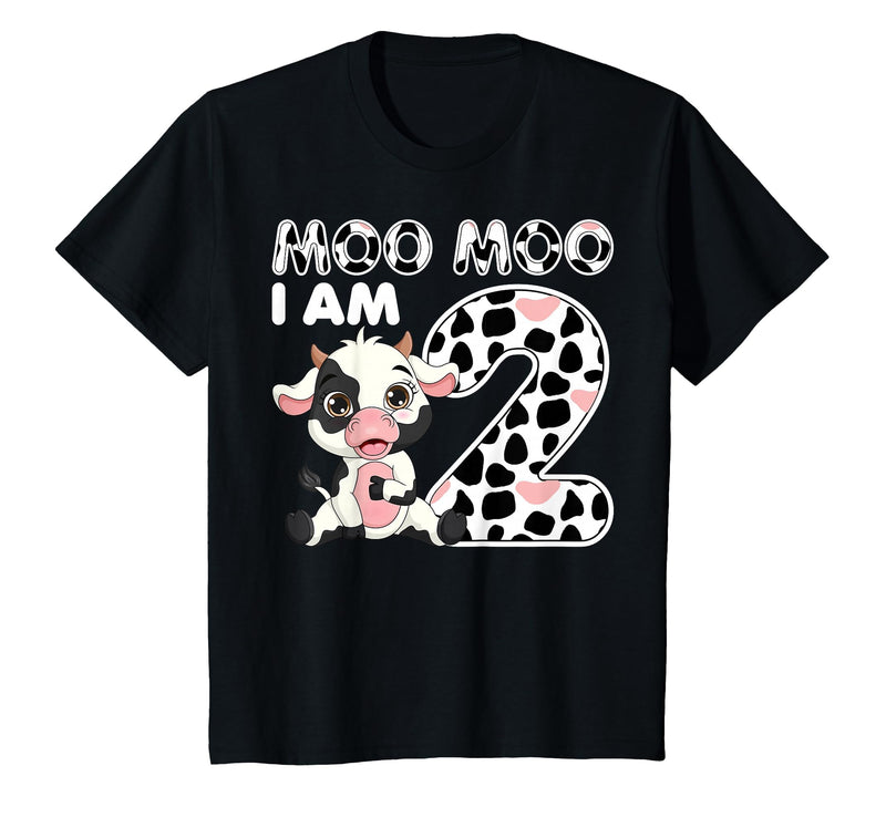 Cow 2nd Birthday Gifts Co. Cow Moo Moo I'm Two - 2 Years Old Cow Lover 2nd Birthday T-Shirt - Black