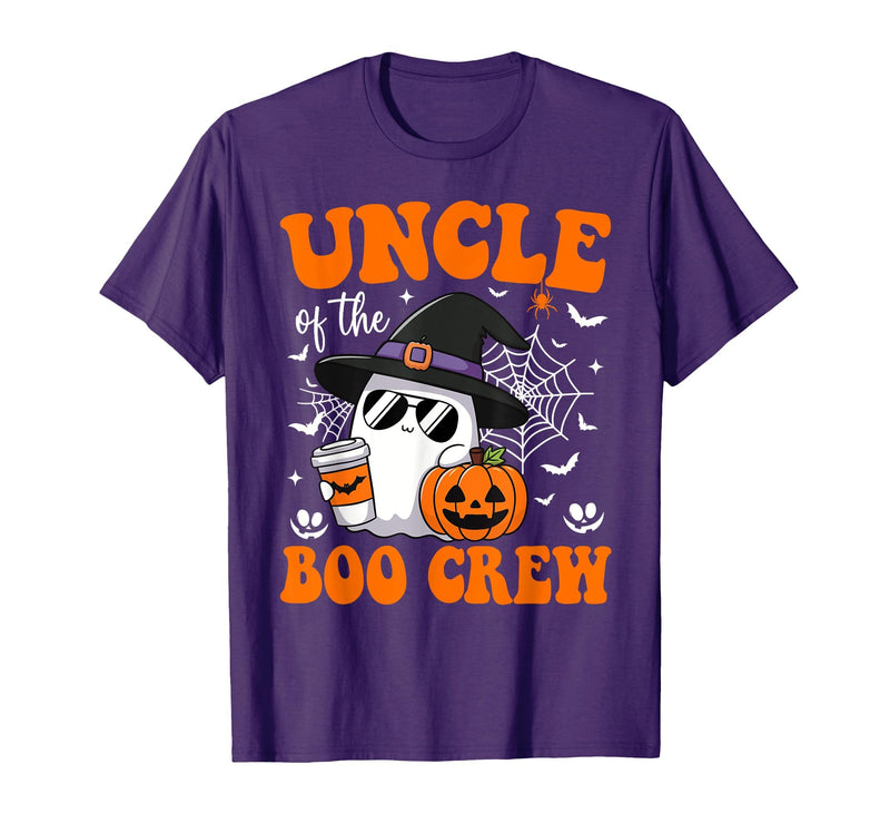 Halloween Family Matching Costume Boo Ghost Tee. Uncle Boo Crew Groovy Ghost Matching Family Halloween T-Shirt - Purple