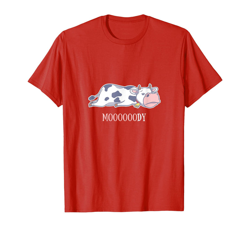 Bad Mood Sleeping Cow Tee Moooody Cow Beef Milk Farm Animals T-Shirt - Red