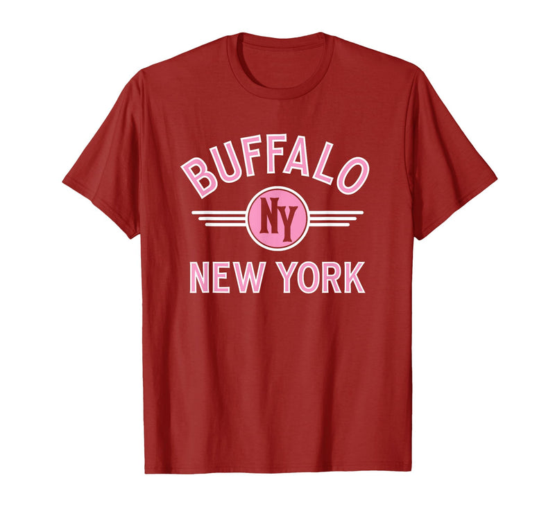 133 Apparel Buffalo NY Buffalo New York Circle NY Pink Print T-Shirt - Cranberry Red