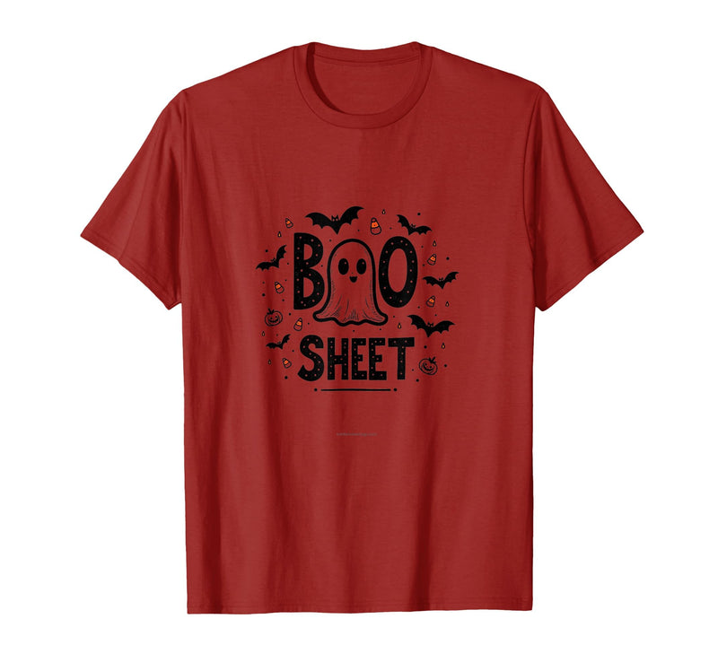 Mademark Halloween Humorous Boo Sheet Ghost Face Pun T-Shirt - Cranberry Red