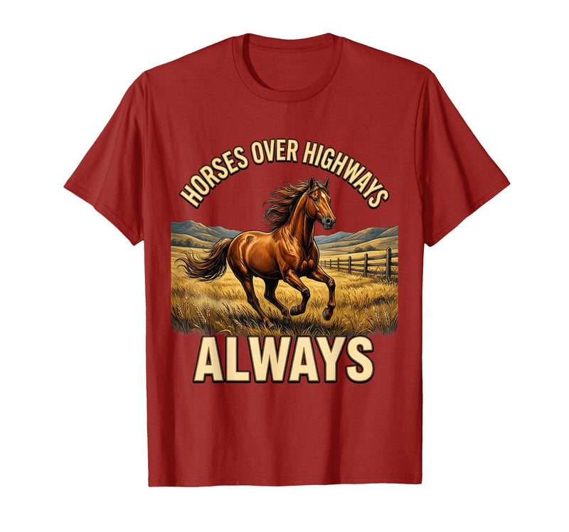 Mademark Horses Over Highways Always Equestrian Design T-Shirt - Men - Cranberry Red