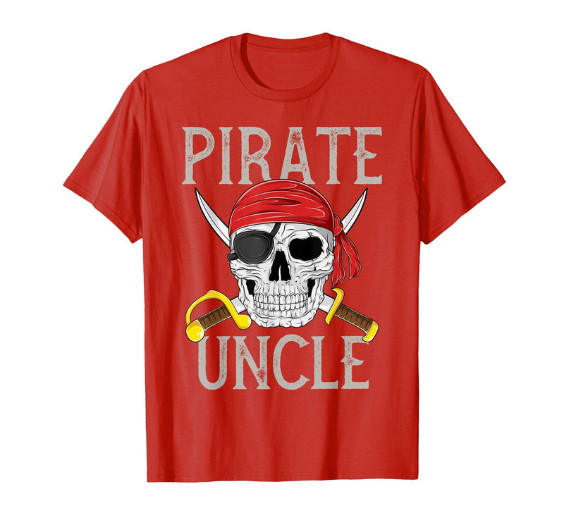 Pirate Family Apparel Pirate Uncle Jolly Roger Flag Skull Family Pirates T-Shirt - Red