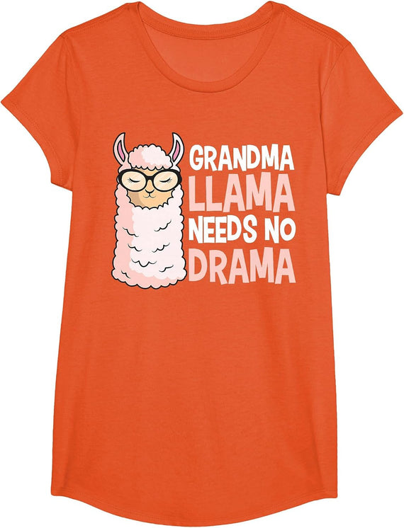 Grandma Llama No Drama Lover Lama Lover Alpaca Breeder T-Shirt - Girls Orange
