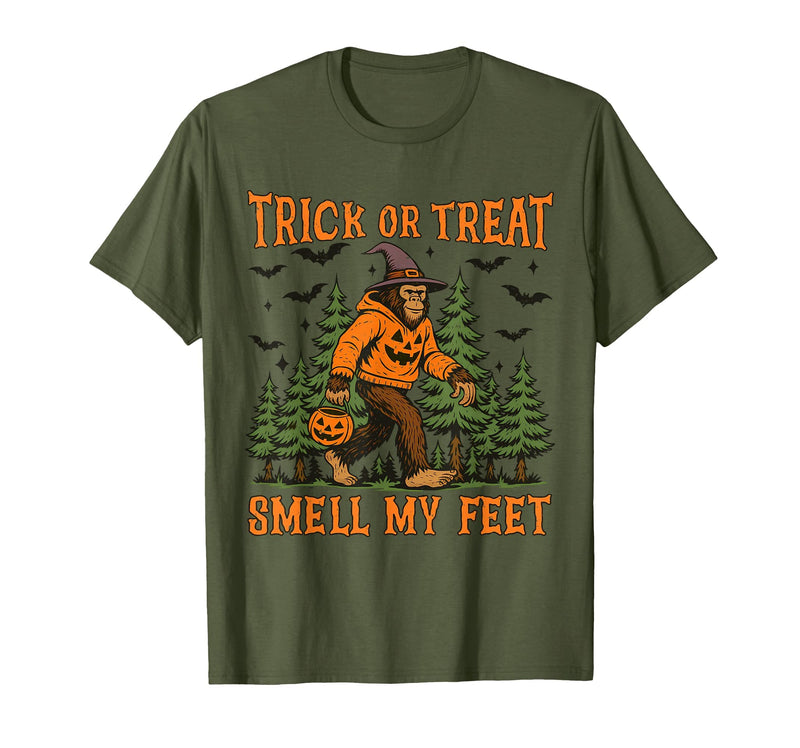 Bigfoot Halloween Costume Party Outfits Trick Or Treat Smell My Feet Bigfoot Halloween Sasquatch T-Shirt - Olive Green