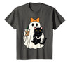 halloween iced coffee costume Cat Women Girls Cute Halloween Cat Ghost Drinking Coffee Ghost Women Girls T-Shirt - Asphalt