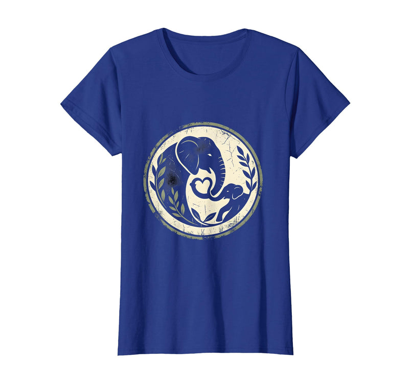 Mademark Elephant Mom and Baby Trunk Touch Illustration T-Shirt - Women - Royal Blue