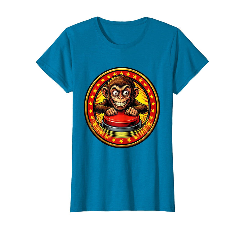 Mademark Eager Monkey Pressing the Big Red Button T-Shirt - Women - Sapphire Blue