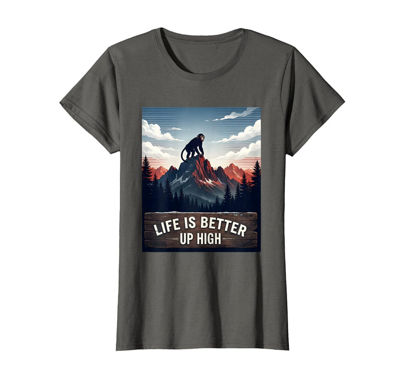 Mademark Life Is Better Up High Monkey Design T-Shirt - Women - Asphalt Grey