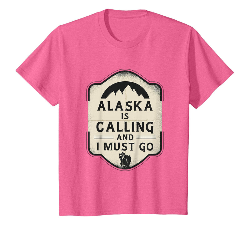 Alaska is Calling and I Must Go Mountains Bear T-Shirt - Pink Heather