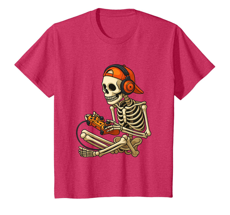 VibeKilla Video Game Halloween Skeleton Gamer Costume T-Shirt - Red Heather