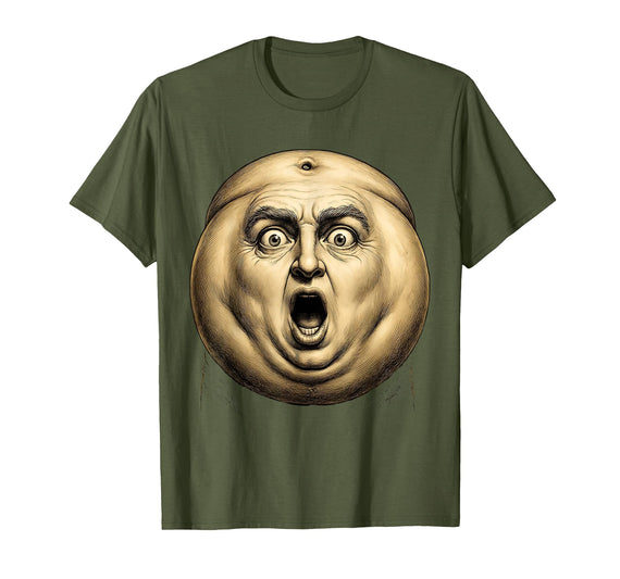 Mademark Belly Button Surprised Cartoon Face Funny Graphic T-Shirt - Men - Olive Green