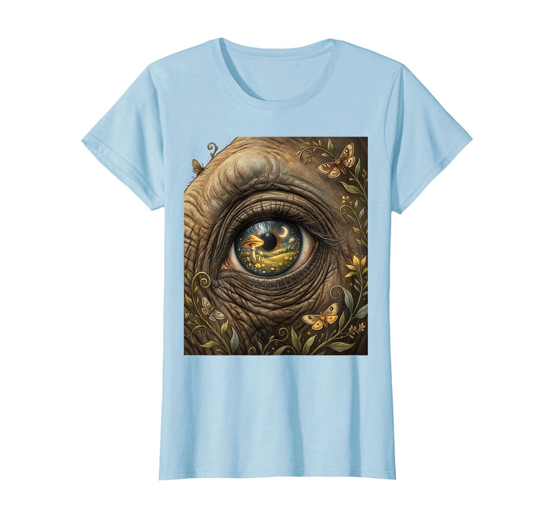 Mademark Elephant Eye Landscape Reflection Wildlife Art T-Shirt - Women - Baby Blue