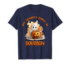 Boo Watercolor Pumpkin Cup Light Witch Hat Bottle Bourbon My Favorite Spirit is Bourbon Happy Halloween Boo T-Shirt - Navy