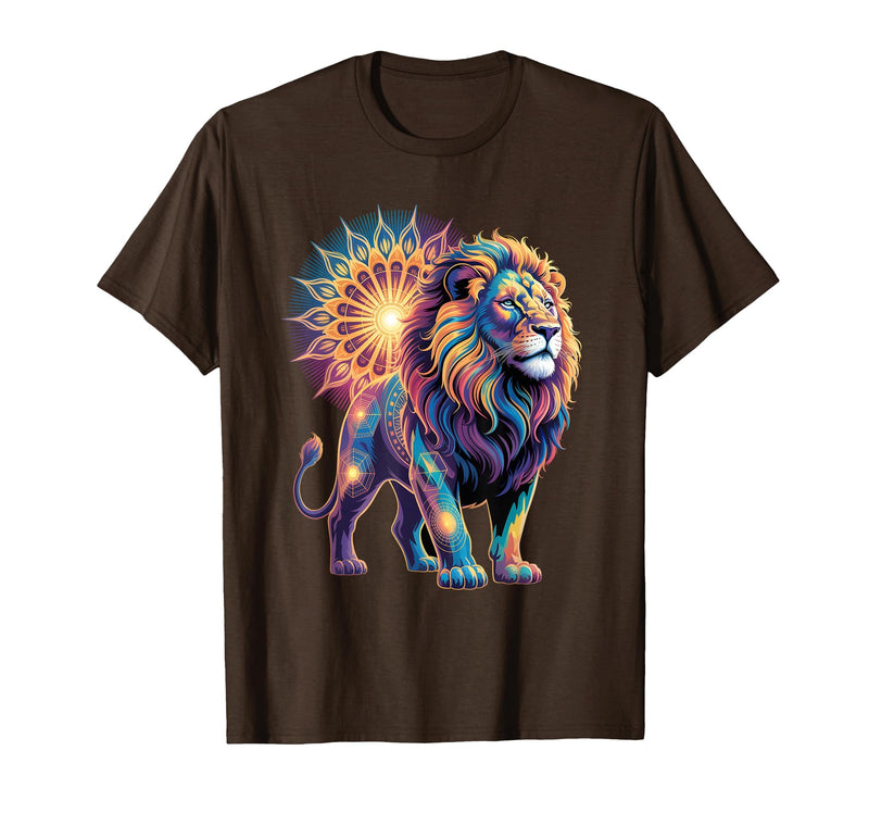 Cosmic Animal Mandala Sacred Geometry Collective Sacred Geometry Lion Mandala T-Shirt - Brown