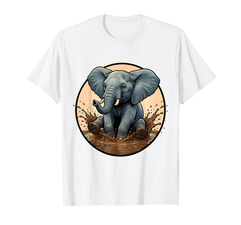 Mademark Baby Elephant Splashing in Muddy Puddle T-Shirt - Men - White