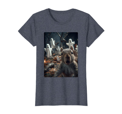 Funny Halloween Animals Selfies Clothing Funny Squirrel Selfie with Ghosts Haunted Forest Halloween T-Shirt