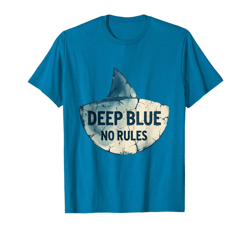 Mademark Deep Blue No Rules Shark Graphic Design T-Shirt - Sapphire Blue