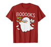 Halloween Tees for Women Men Kids Booooks Ghost Reading Halloween Library Librarian Teacher T-Shirt - Cranberry Red