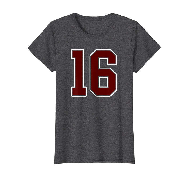Maroon Number 16 Jersey Player Uniform #16 Gifts Maroon and White Number 16 Jersey Player Uniform #16 Fan T-Shirt - Dark