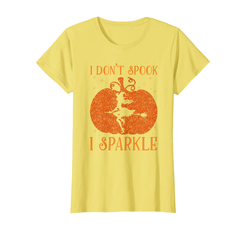 PDUS32 I Don't Spook I Sparkle Funny Halloween I Don't Spook I Sparkle Funny Halloween Girl Witch Pumpkin T-Shirt - Lemon