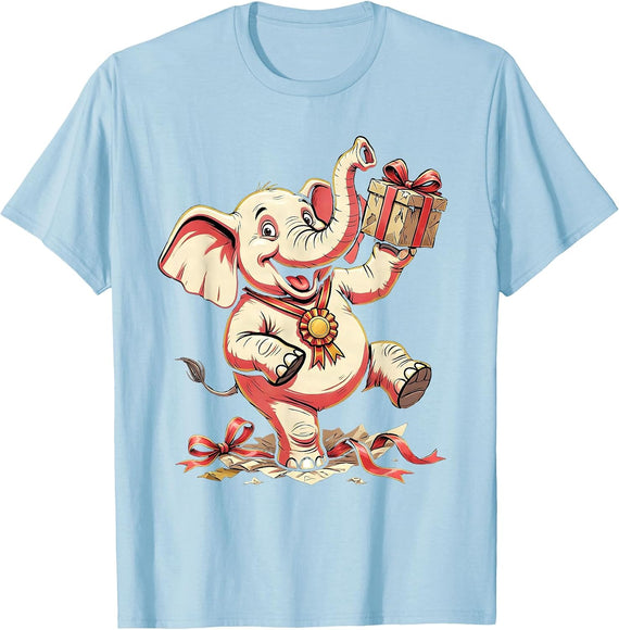 Men's Grinning Elephant Funny White Elephant Gift Exchange Party T-Shirt - Baby Blue