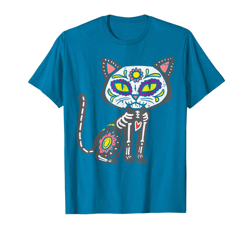 Halloween Cat Shirts For Women Men Kids Owner Sugar Skull Cat Dia De Muertos Day of Dead Halloween Mexican T-Shirt -