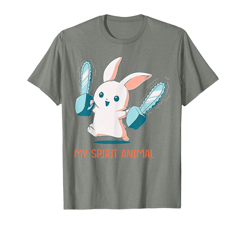 My Spirit Animal Cute Rabbit with Chainsaw T-Shirt in Olive Heather