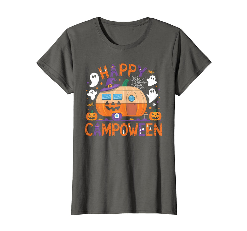 Spooky Camp-O-Ween Ghosts and Campfire Apparel Happy Camp-O-Ween Halloween Camping Ghosts and Campfires T-Shirt - Asphalt
