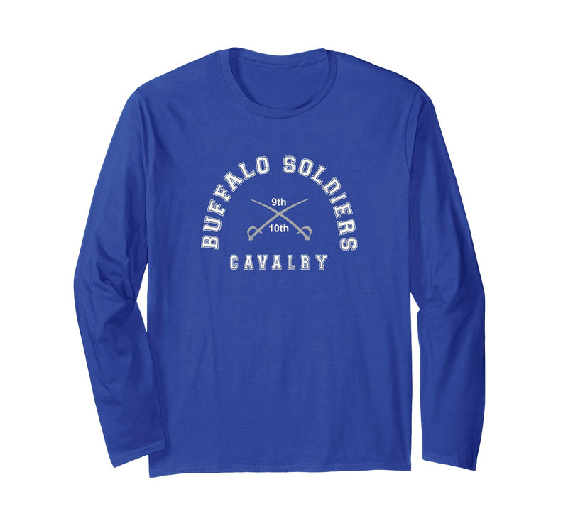 Gene Brown Designs Buffalo Soldiers Collegiate White Combo Long Sleeve T-Shirt - Royal Blue