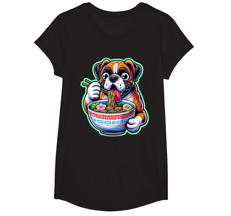 Noodle Ramen Boxer Dog Kawaii Anime Boxer Dog Ramen T-Shirt - Black