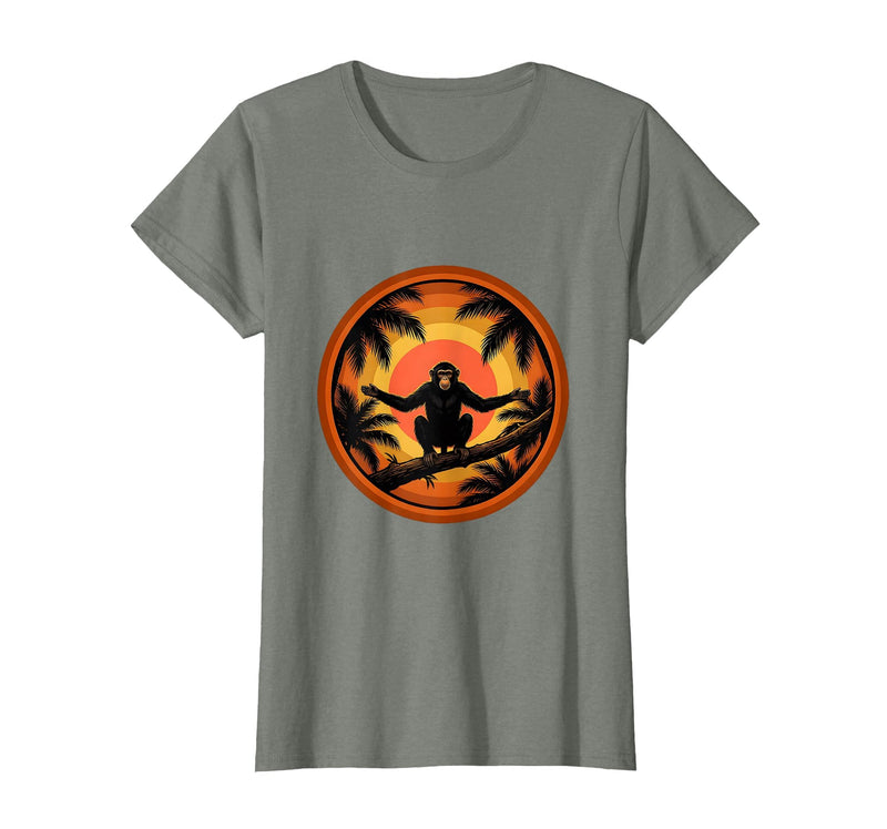 Mademark Monkey Silhouette Tropical Sunset Graphic T-Shirt - Women - Olive Heather