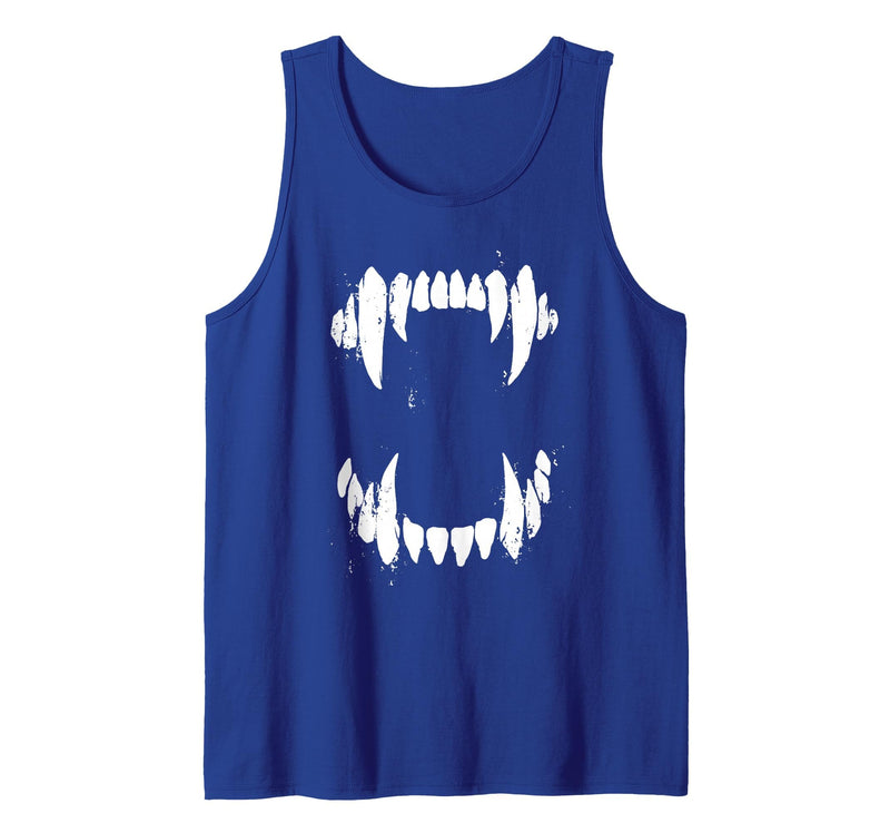Pop Cult Tees Halloween Horror Wolf Dog Vampire Monster Teeth Costume Tank Top - Royal Blue