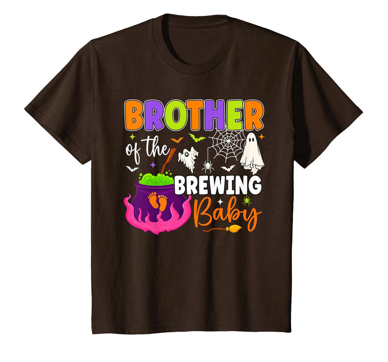 Halloween Baby Shower Brewing Baby Family Matching Brother of Brewing Baby Halloween Theme Baby Shower Spooky T-Shirt - Brown