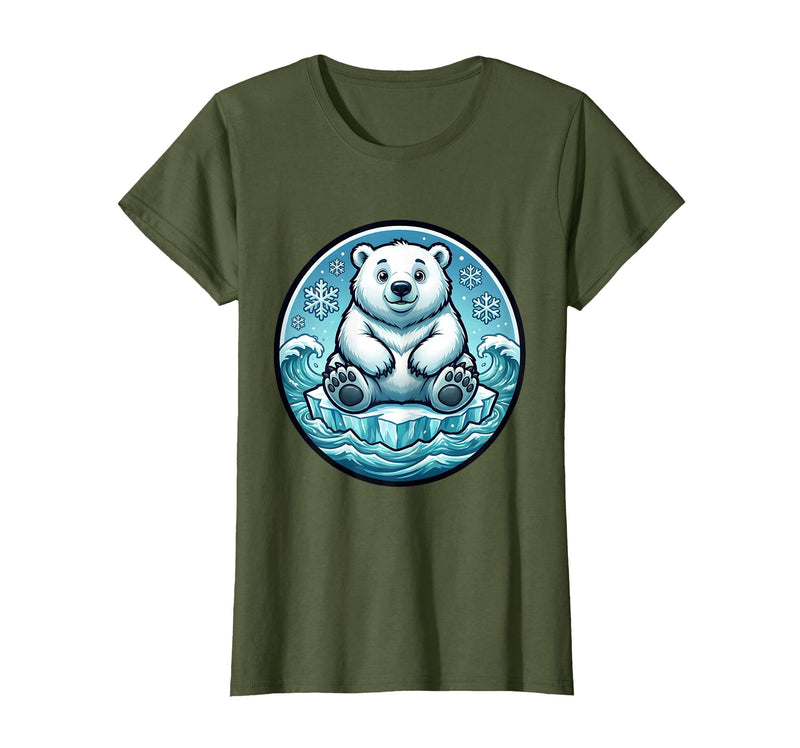 Mademark Polar Bear Lone Ice Floe Arctic Drift Design T-Shirt - Olive Green