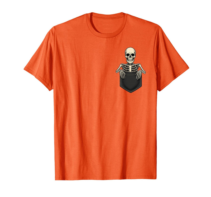 Funny Pocket Skeleton Halloween T Shirt For Men Funny Skeleton in The Pocket Halloween Kids Teens Adults T-Shirt - Orange
