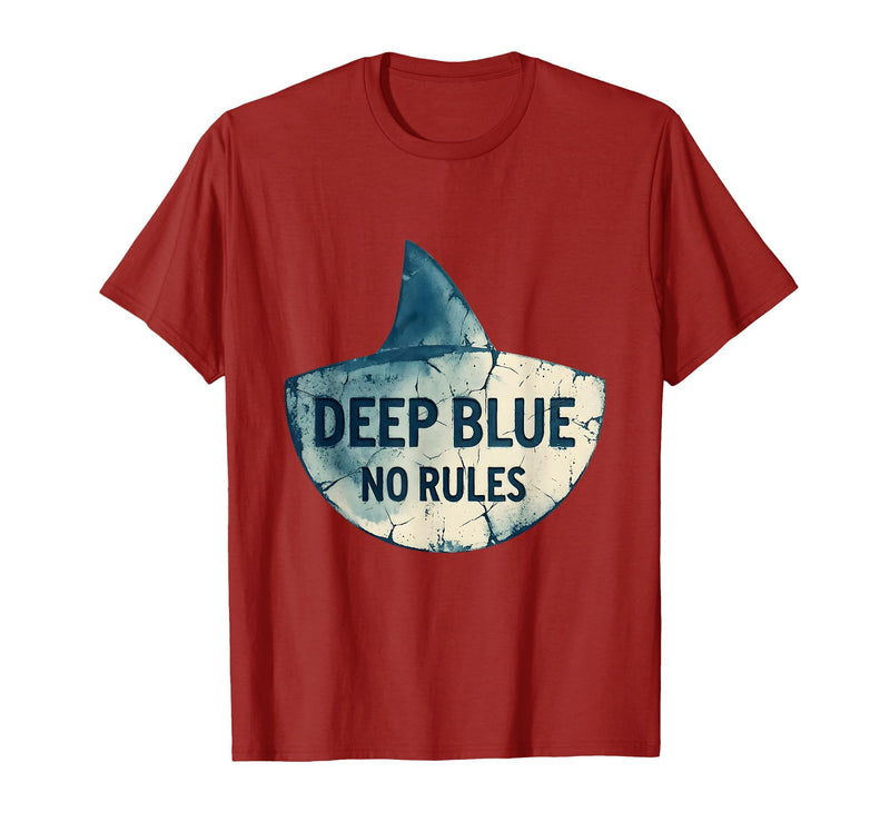 Mademark Deep Blue No Rules Shark Graphic Design T-Shirt - Cranberry Red