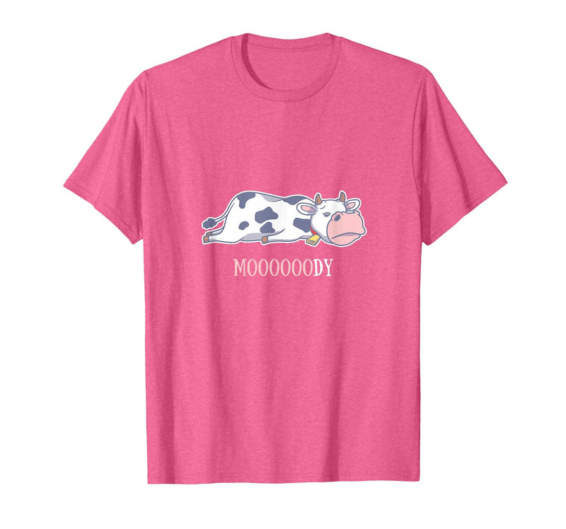Bad Mood Sleeping Cow Tee Moooody Cow Beef Milk Farm Animals T-Shirt - Pink Heather