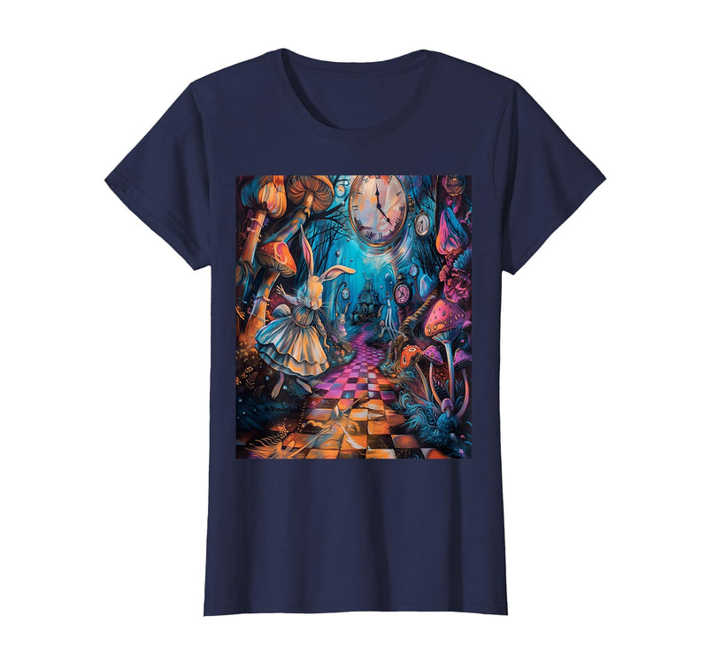 Alice in Wonderland Rabbit House T-Shirt in Navy Blue