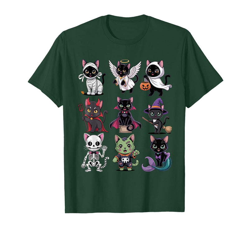 Halloween Cat Apparel Halloween Cat T-Shirt - Spooky Kittens Costume T-Shirt - Dark Green