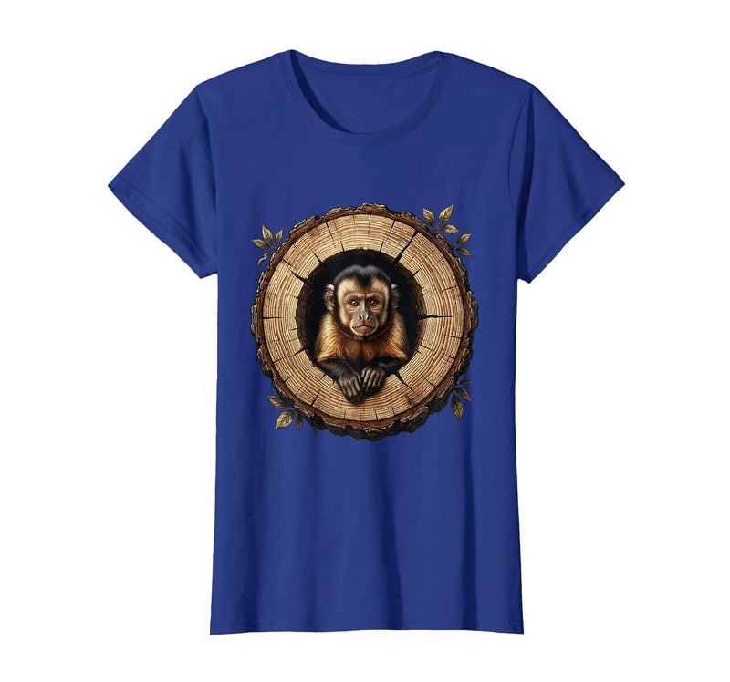 Mademark Capuchin Monkey in Hollow Log Illustration T-Shirt - Women - Royal Blue