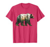 Bear Designs. Bear Forest Mountains Trees Nature Sunset Outdoor Graphic T-Shirt - Red Heather