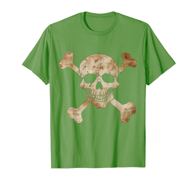 Halloween Designs. Pirate Flag Skull and Crossbones Skeleton Graphic Halloween T-Shirt - Grass Green