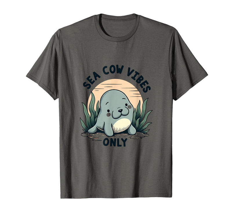 Mademark Sea Cow Vibes Only Manatee Design T-Shirt - Asphalt Grey