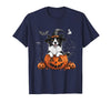 Border Collie Dog Halloween Costume Outfits Border Collie Dog Pumpkin Halloween Thanksgiving Men Women T-Shirt - Navy Blue