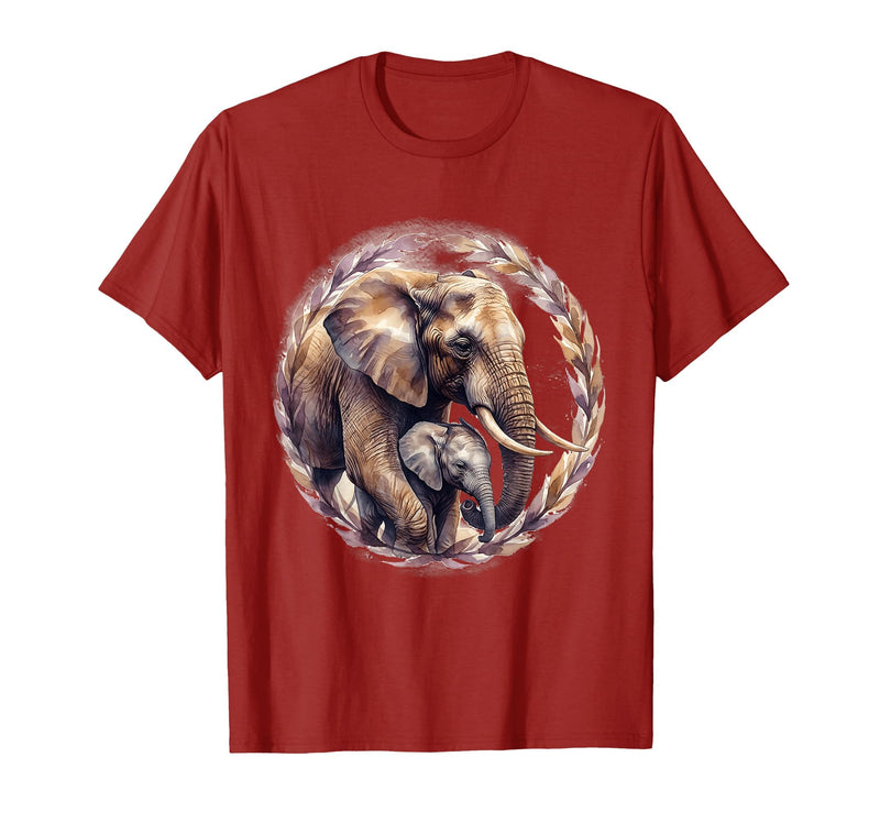 Mademark Elephant Love Gentle Trunk Embrace Wildlife Art T-Shirt - Men - Cranberry Red